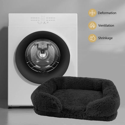 Calming Plush Dog & Cat Bed – Cozy Faux Fur Cuddler for Small & Medium Pets, Black