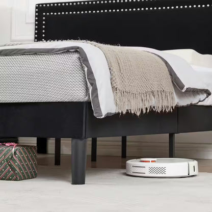 Full Upholstered Platform Bed Frame – Adjustable Headboard, No Box Spring Needed, Black
