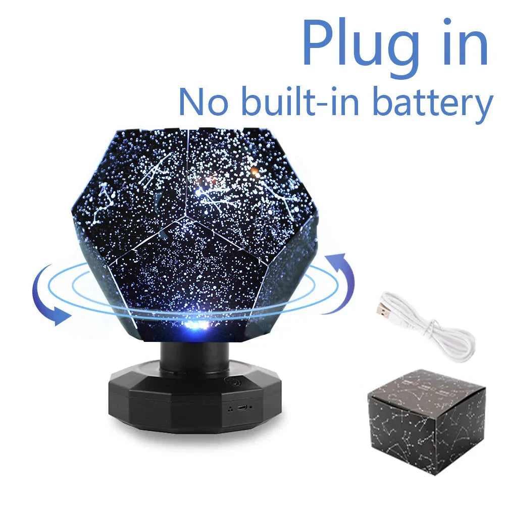 Rotating galaxy star projector night light with USB cable, cozy home decor, no built-in battery
