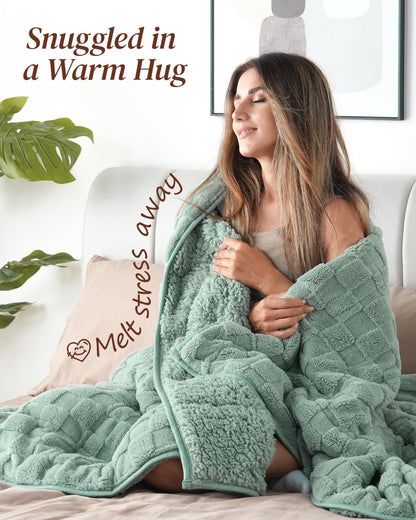 15Lbs Weighted Blanket for Adults, Checkered Fleece & Sherpa, 60"X80"