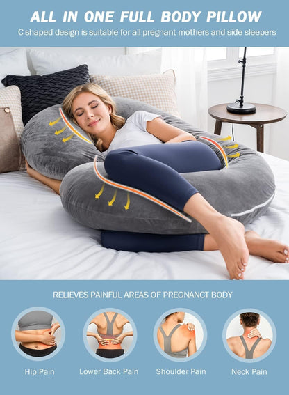 C-Shaped Pregnancy Pillow – Full Body Maternity Support Pillow with Soft Jersey Cotton Cover
