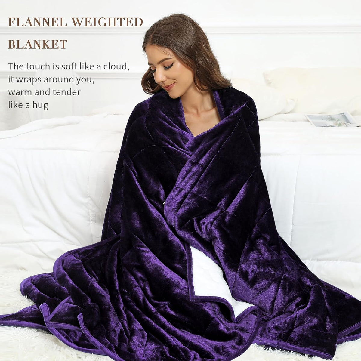 Weighted Blanket for Adult Queen Size 20Lbs 60 X 80 Inches,Weighted Blankets with Soft Plush Fleece,Fluffy Thick Warm Sherpa & Cozy Flannel Heavy Blanket for Sofa Bed,Purple