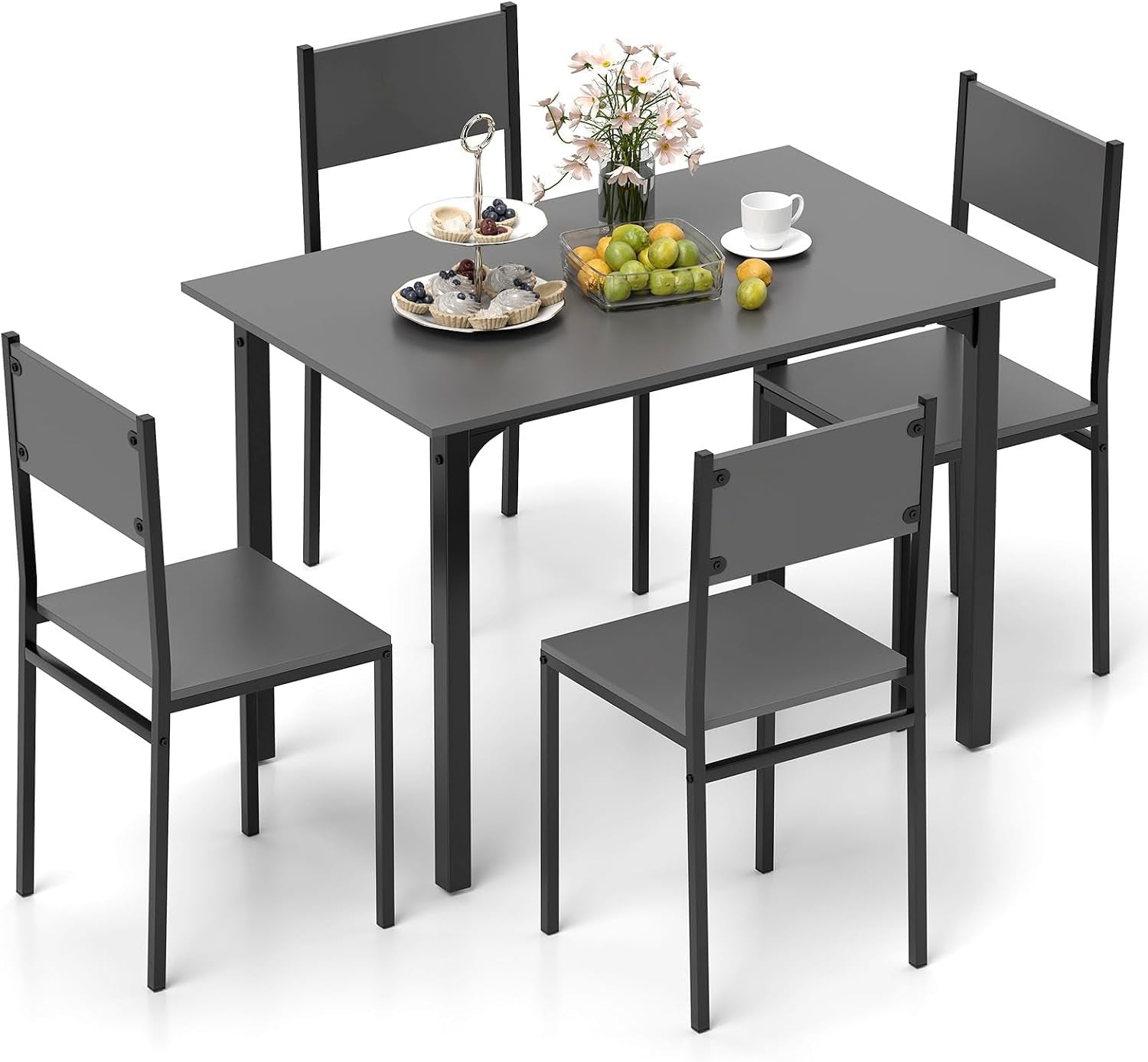 5-Piece Retro Dining Table Set for 4 – Space-Saving Kitchen Table & Chairs with Metal Frame