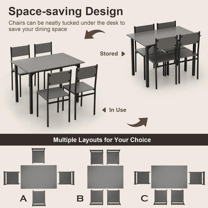 5-Piece Retro Dining Table Set for 4 – Space-Saving Kitchen Table & Chairs with Metal Frame