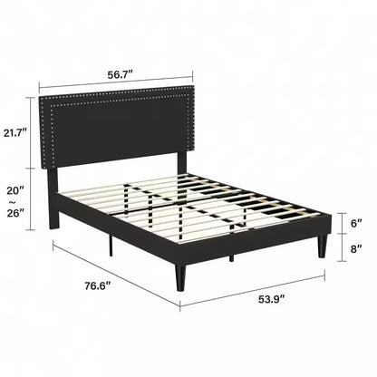Full Upholstered Platform Bed Frame – Adjustable Headboard, No Box Spring Needed, Black