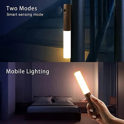 Smart motion-sensing wall light with portable handheld mode for cozy bedroom lighting