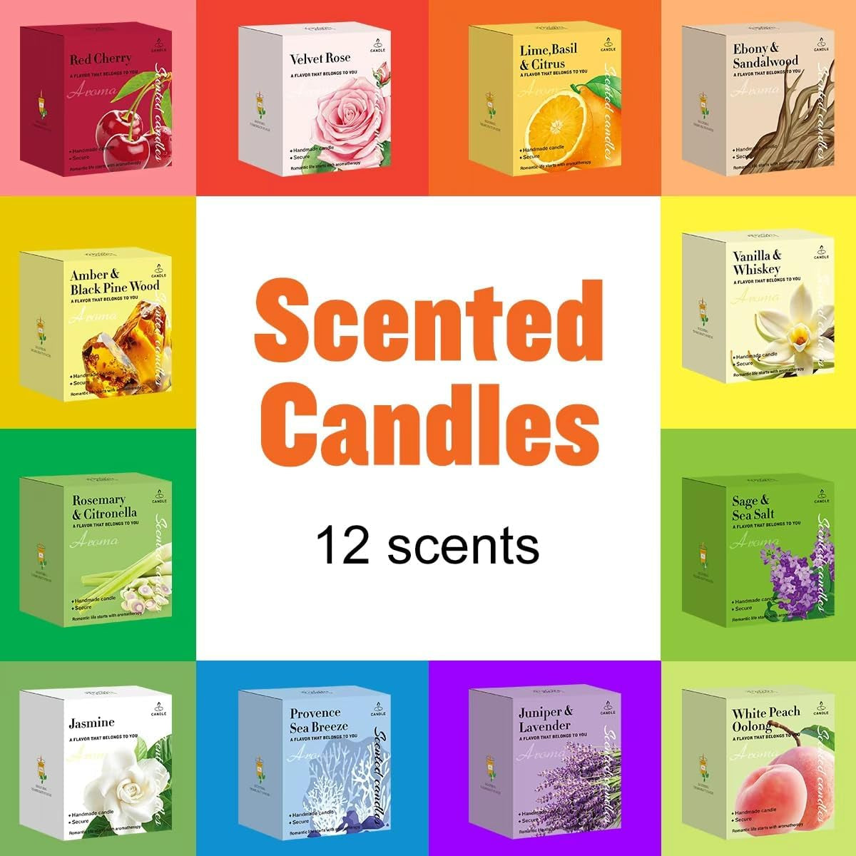 12-Pack Scented Soy Votive Candles – 12 Fragrances in Colorful Glass Jars, Gift Set for Home & Special Occasions