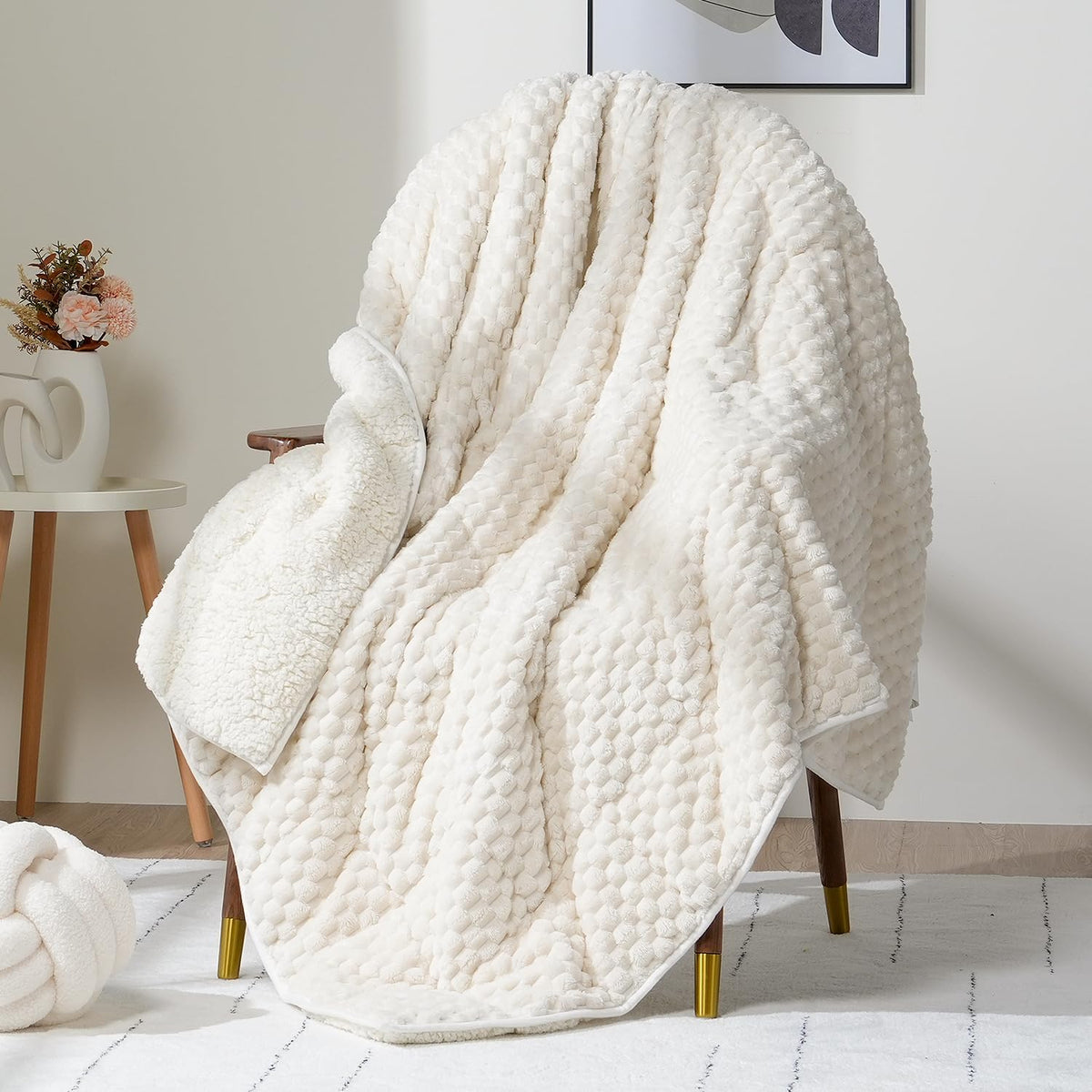 Fleece Weighted Blanket for Adults 60" X 80" 15Lbs Fuzzy Blankets, White