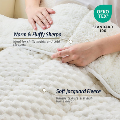 Fleece Weighted Blanket for Adults 60" X 80" 15Lbs Fuzzy Blankets, White