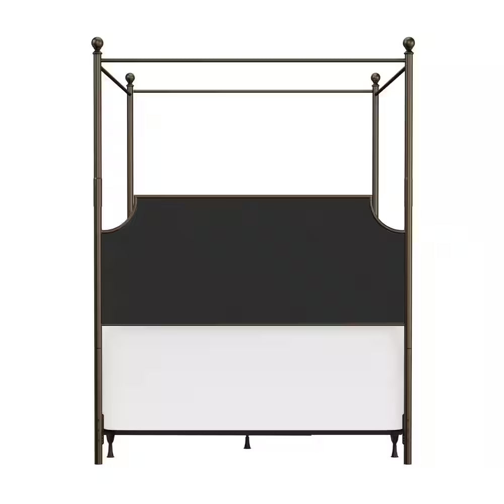 McArthur Queen Canopy Bed – Bronze Metal Frame with Upholstered Headboard