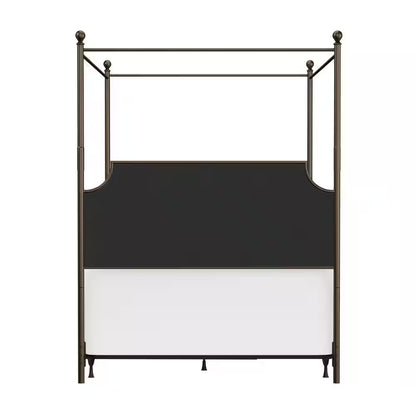 McArthur Queen Canopy Bed – Bronze Metal Frame with Upholstered Headboard