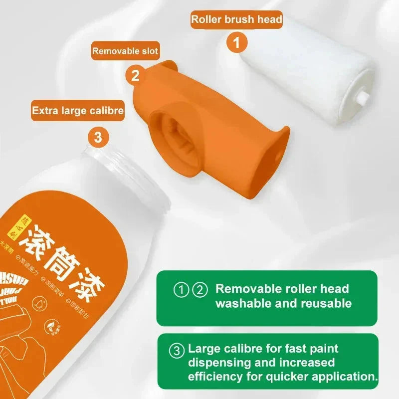 Orange paint roller with removable washable head and large calibre for fast, efficient application