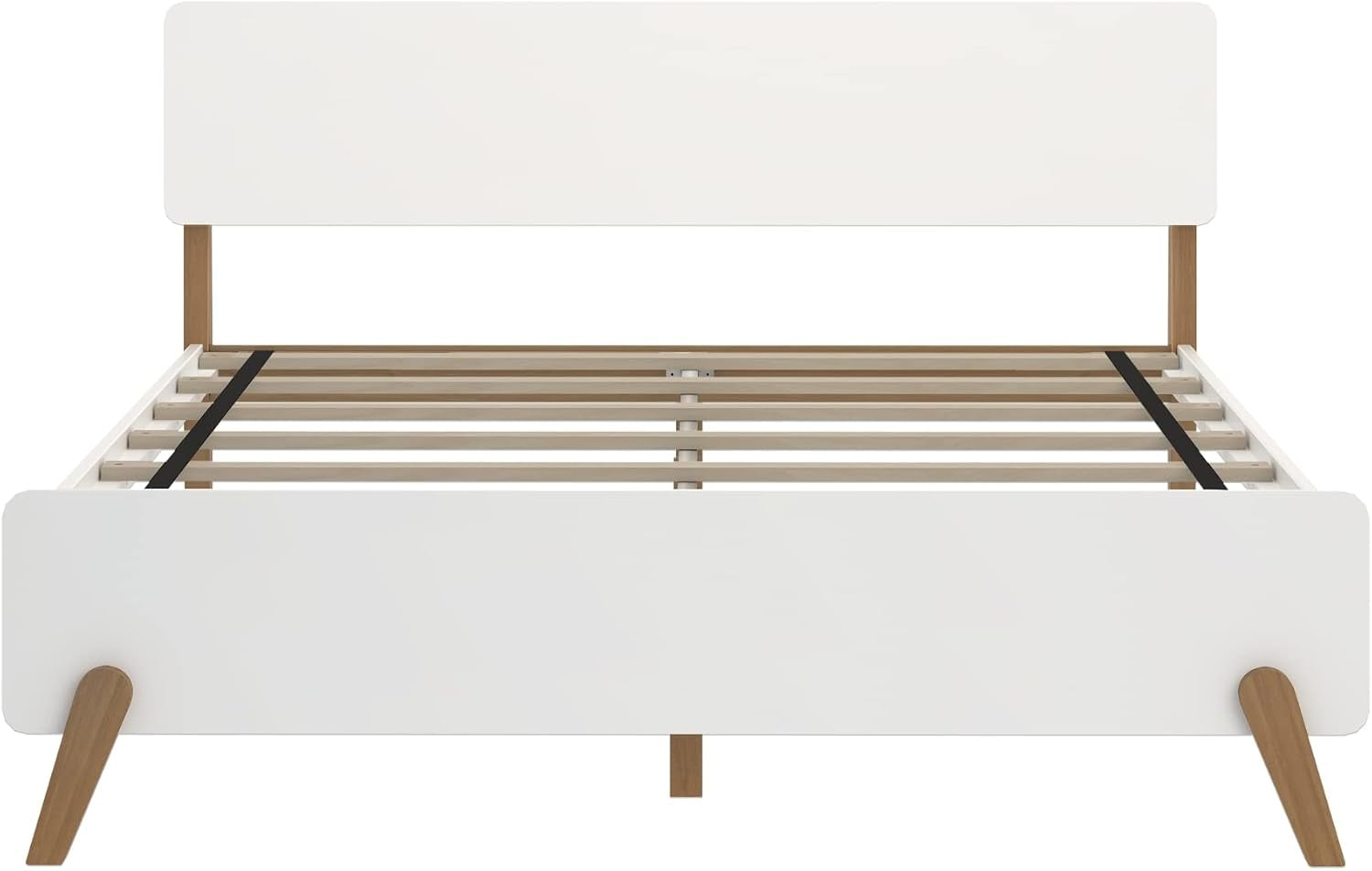 Max & Lily Queen Panel Bed – Mid-Century Modern Wood Bed Frame, White & Pecan