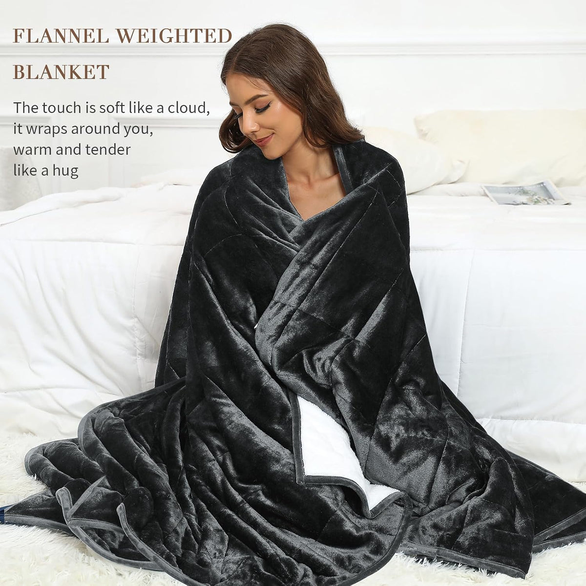 15 lb Queen Weighted Blanket – Ultra-Soft Plush Fleece & Cozy Sherpa, 60" × 80", Dark Gray