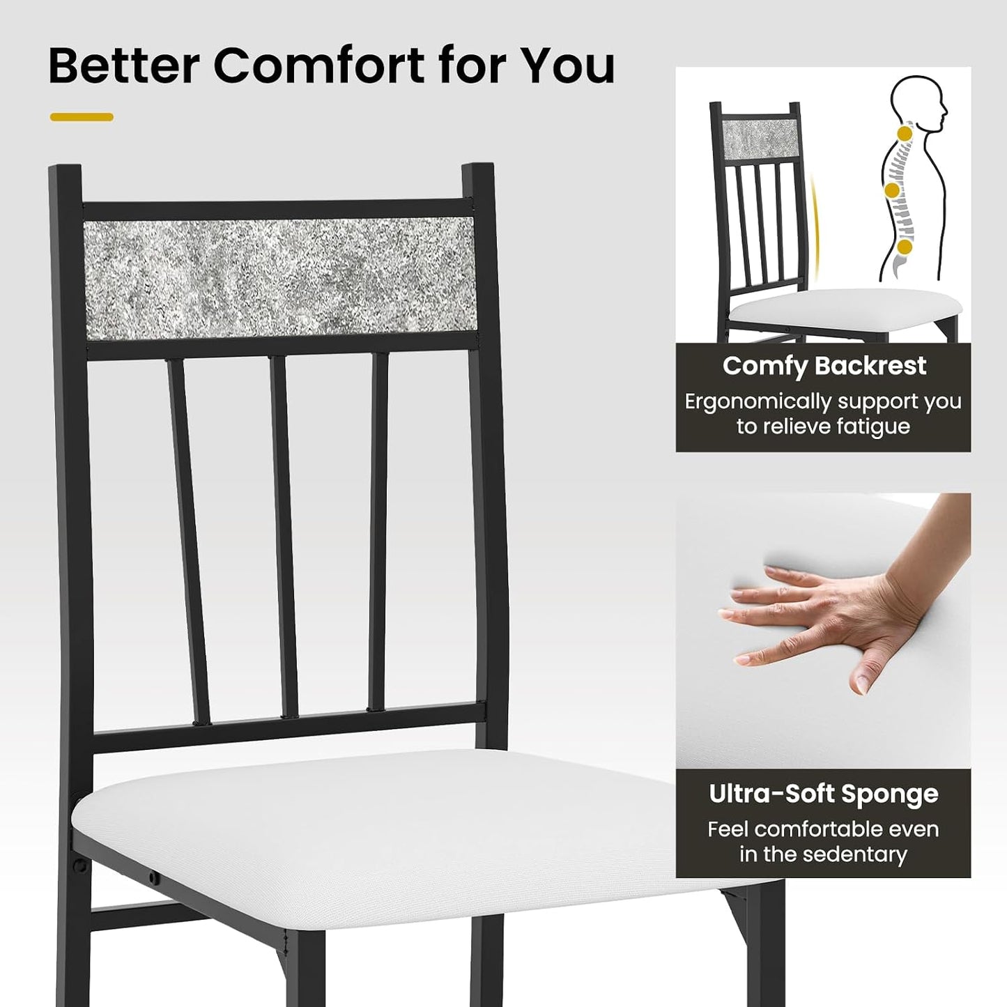 5-Piece Dining Table Set for 4 – Space-Saving Kitchen Table & 4 Padded Chairs with Metal Frame