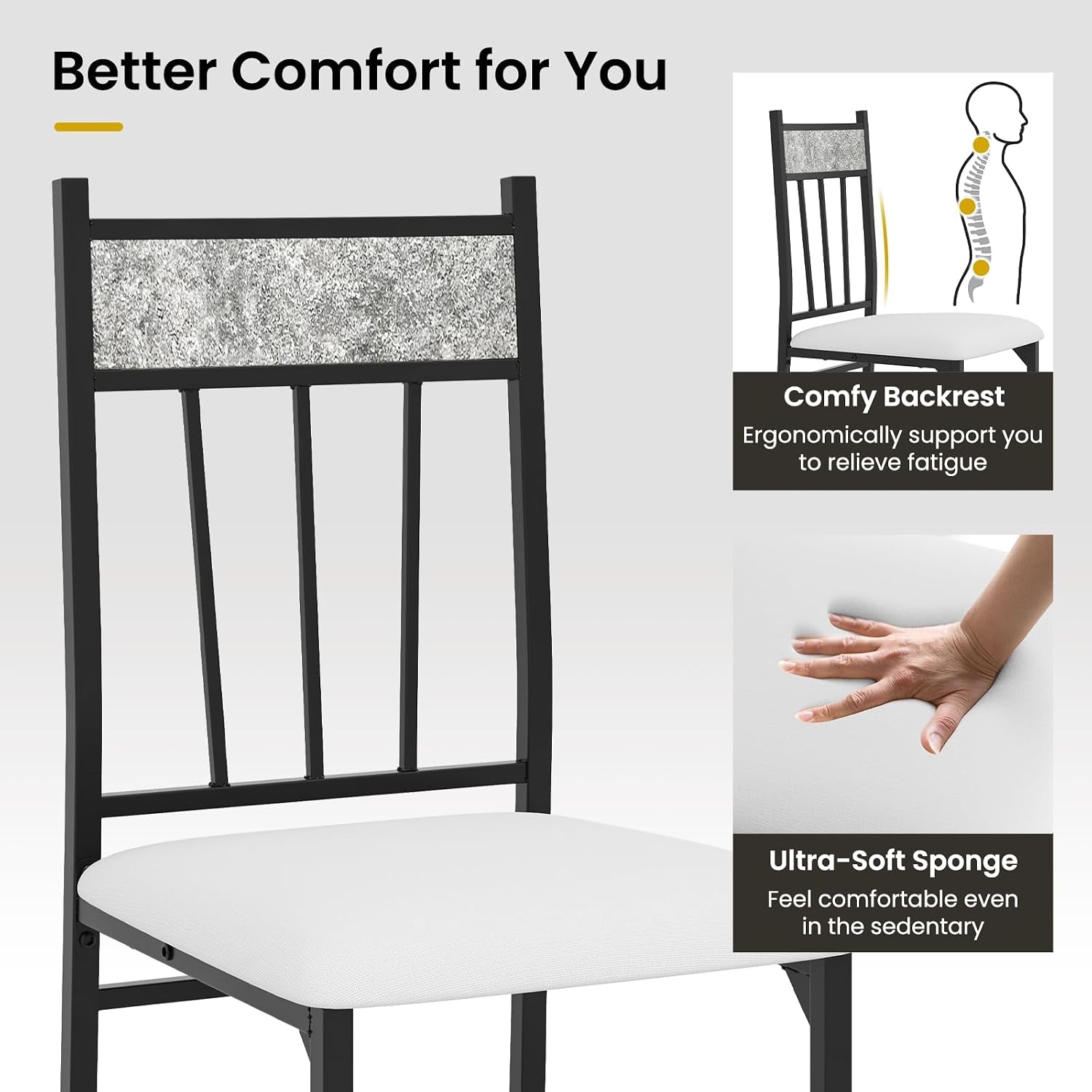5-Piece Dining Table Set for 4 – Space-Saving Kitchen Table & 4 Padded Chairs with Metal Frame
