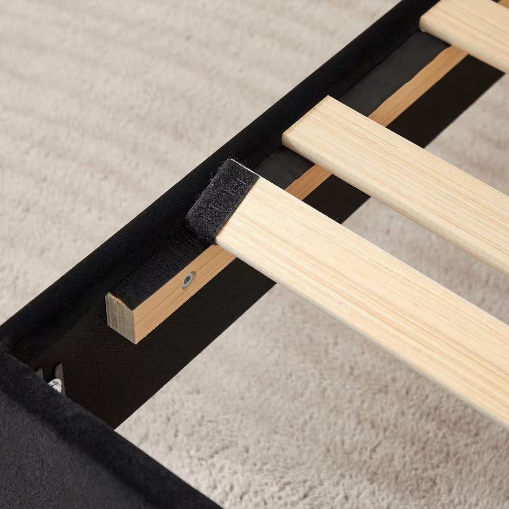 Full Upholstered Platform Bed Frame – Adjustable Headboard, No Box Spring Needed, Black