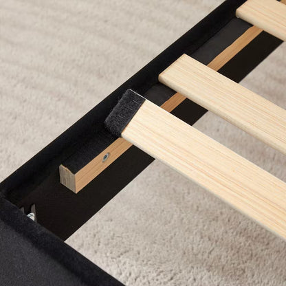 Full Upholstered Platform Bed Frame – Adjustable Headboard, No Box Spring Needed, Black