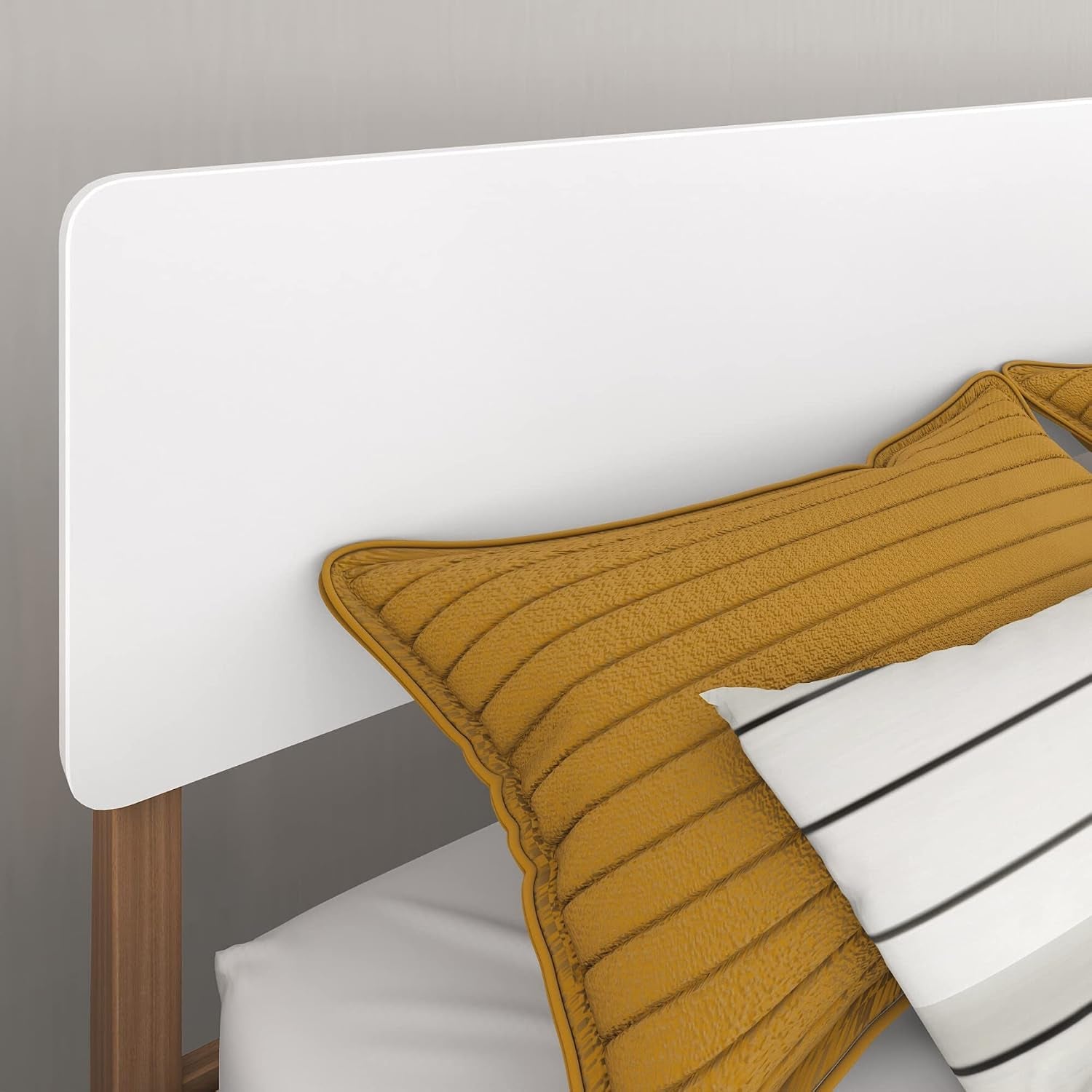 Max & Lily Queen Panel Bed – Mid-Century Modern Wood Bed Frame, White & Pecan