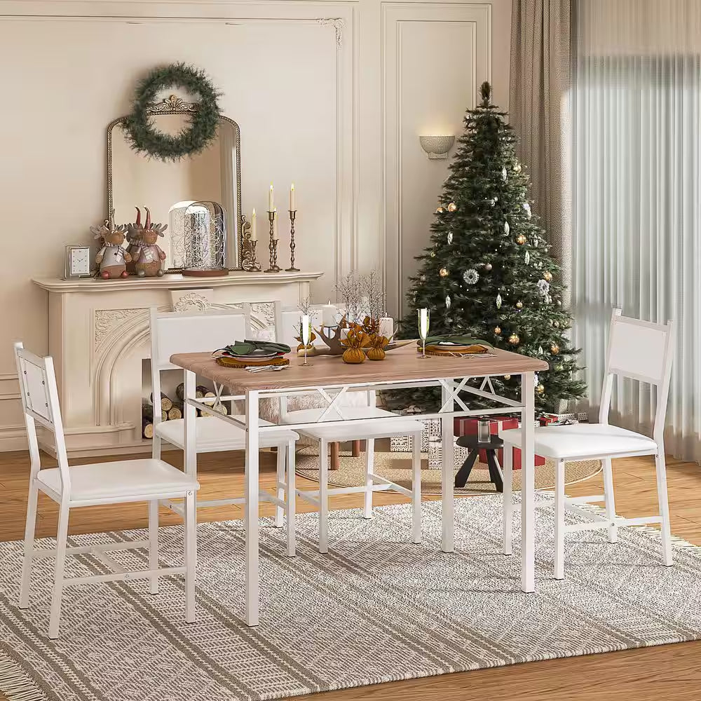 5-Piece Dining Table Set for 4 – Space-Saving Oak Table & 4 Padded Chairs