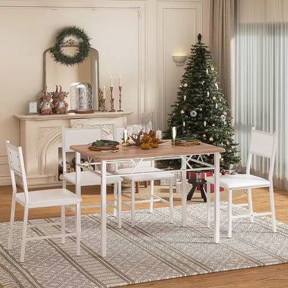 5-Piece Dining Table Set for 4 – Space-Saving Oak Table & 4 Padded Chairs