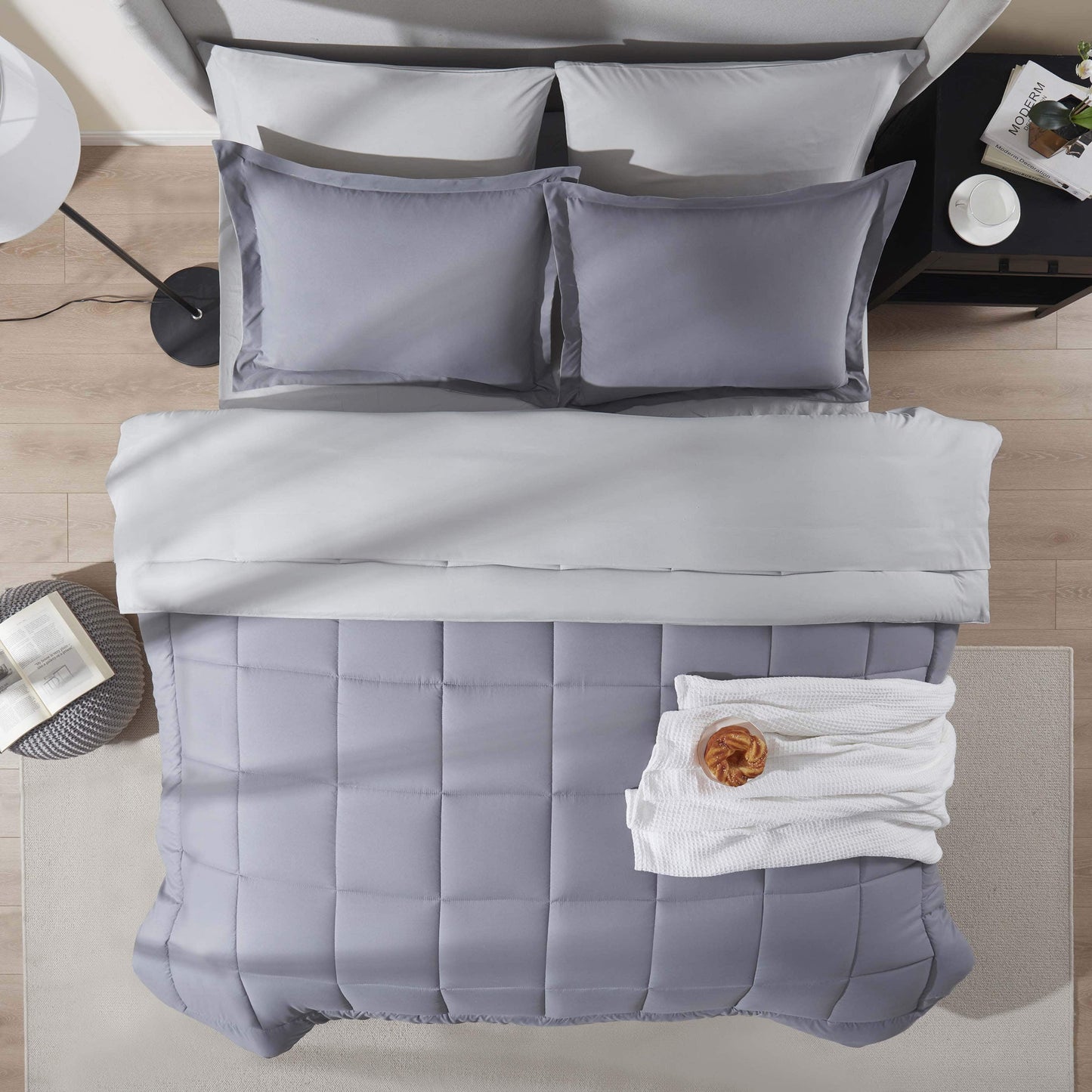 7-Piece Queen Comforter Set – Reversible Cozy Bed-in-a-Bag with Sheets, Gray