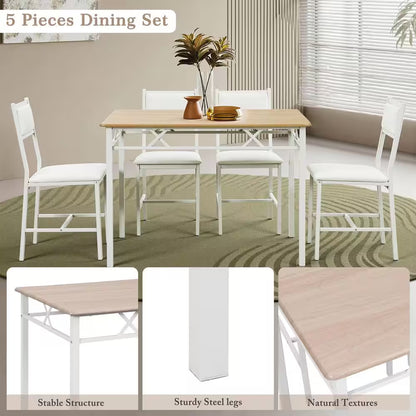 5-Piece Dining Table Set for 4 – Space-Saving Oak Table & 4 Padded Chairs
