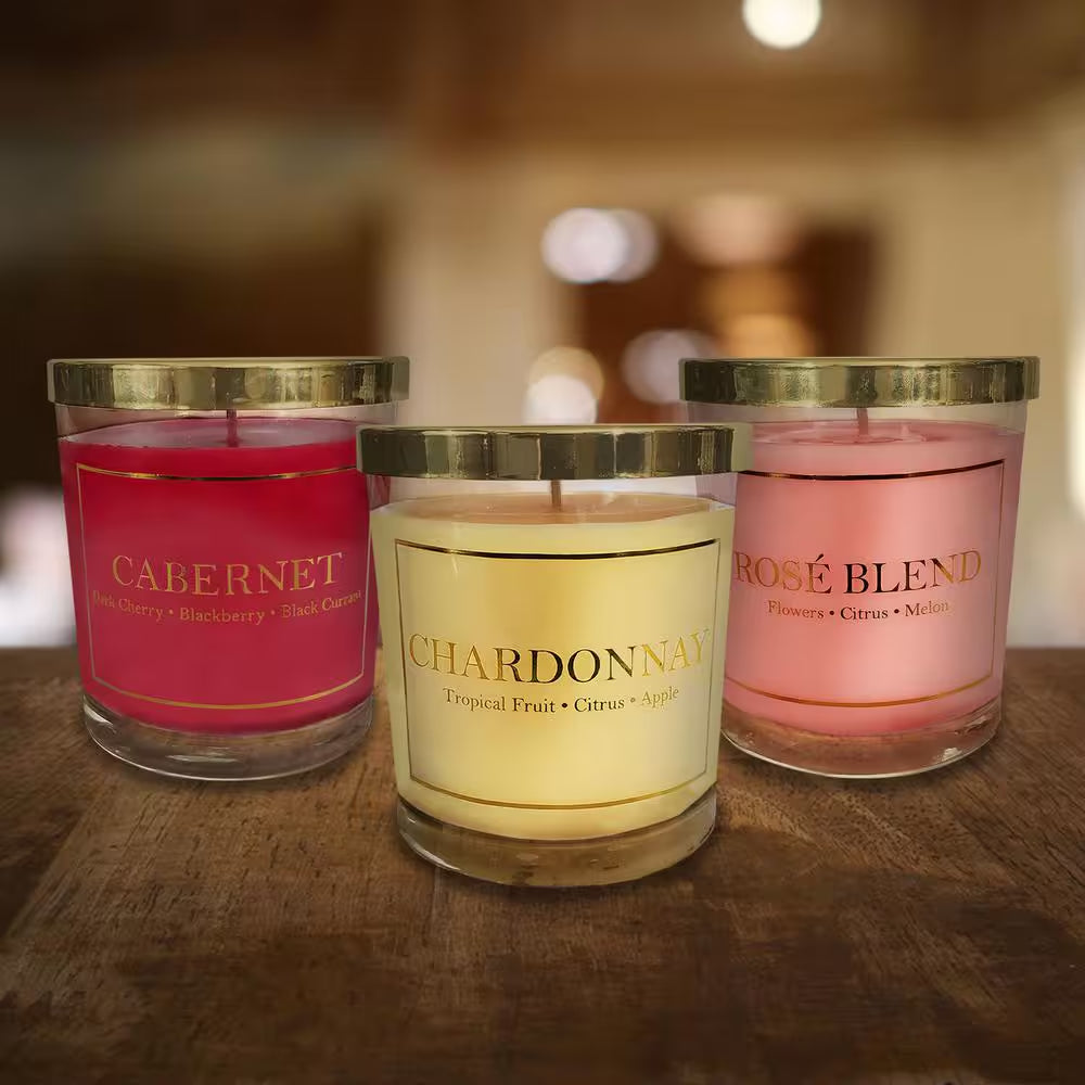 3-Piece Wine Collection Scented Candle Set – Chardonnay, Cabernet & Rosé Home Fragrance Gift Set