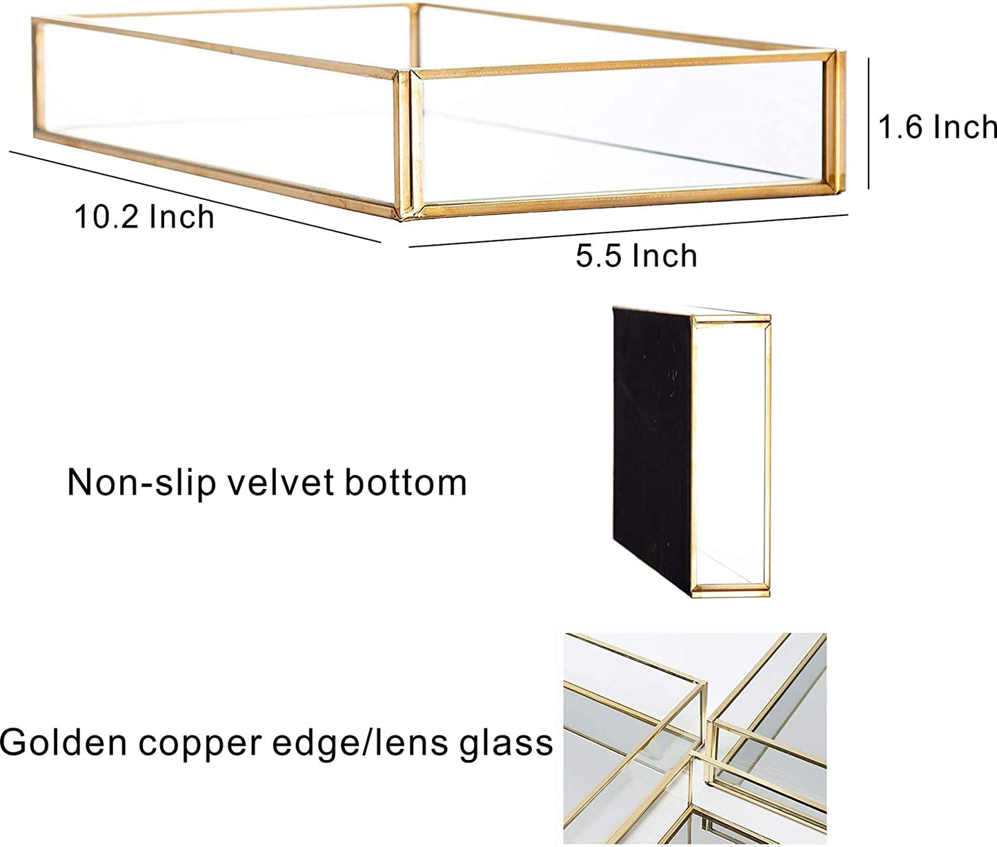 Clear Gold Mirror Vanity Tray – Perfume, Makeup & Jewelry Organizer for Dresser or Bathroom