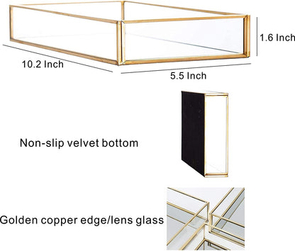 Clear Gold Mirror Vanity Tray – Perfume, Makeup & Jewelry Organizer for Dresser or Bathroom