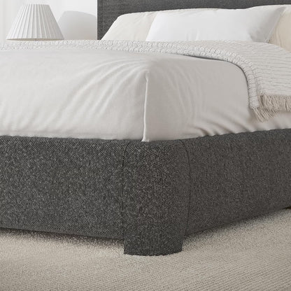 **Queen Bouclé Upholstered Bed Frame – Modern Curved Headboard, Gray**