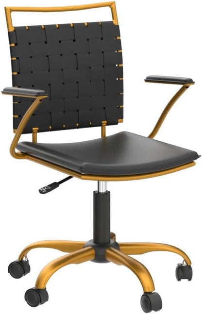 Black & Gold Office Chair – Mid-Back PU Leather Swivel Desk Chair