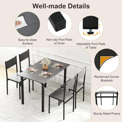 5-Piece Retro Dining Table Set for 4 – Space-Saving Kitchen Table & Chairs with Metal Frame