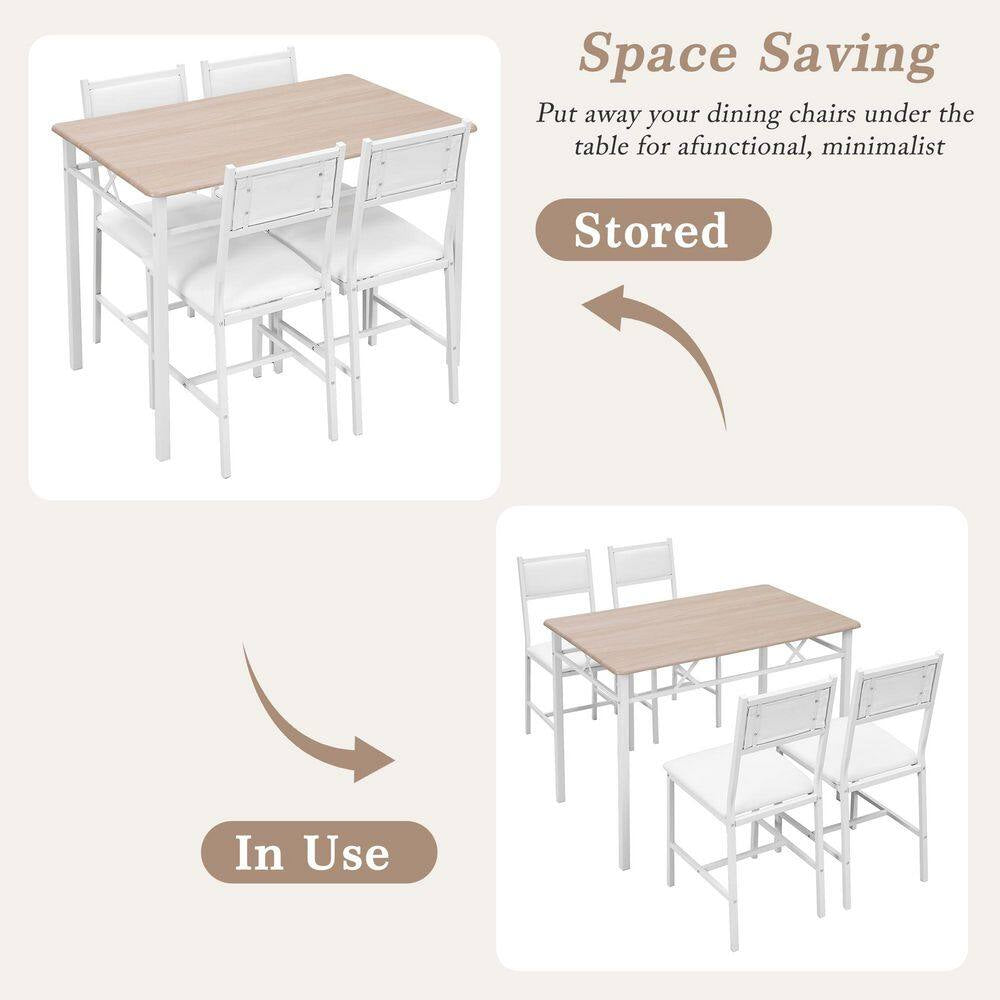 5-Piece Dining Table Set for 4 – Space-Saving Oak Table & 4 Padded Chairs