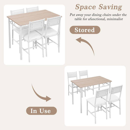 5-Piece Dining Table Set for 4 – Space-Saving Oak Table & 4 Padded Chairs