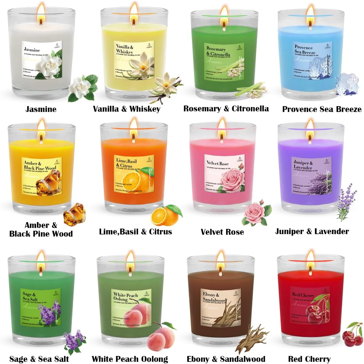 12-Pack Scented Soy Votive Candles – 12 Fragrances in Colorful Glass Jars, Gift Set for Home & Special Occasions
