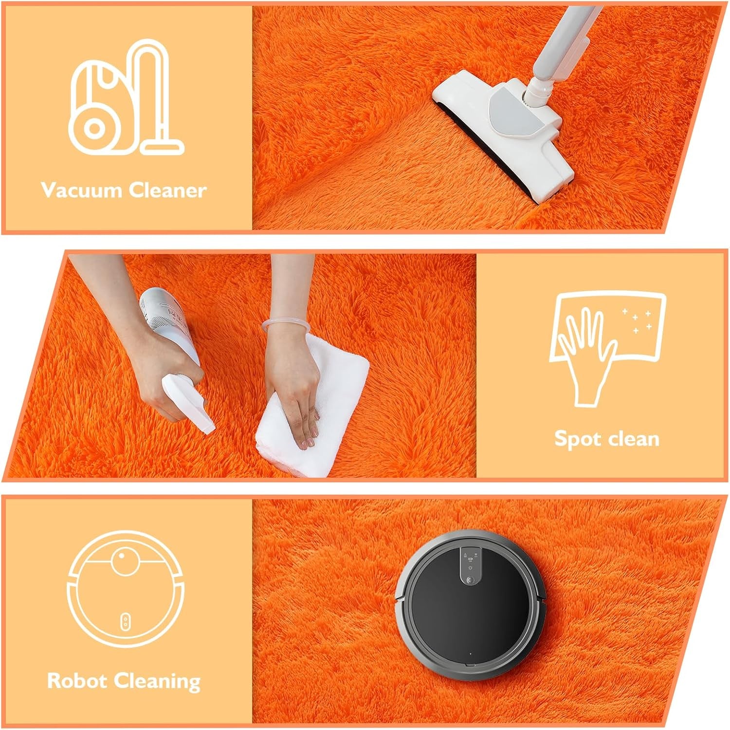 6' Round Orange Fluffy Shag Rug – Soft Cozy Area Rug for Bedroom & Home Décor
