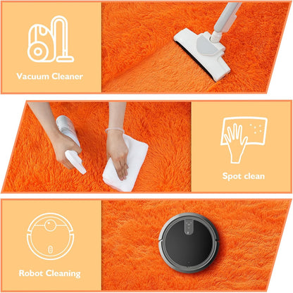 6' Round Orange Fluffy Shag Rug – Soft Cozy Area Rug for Bedroom & Home Décor