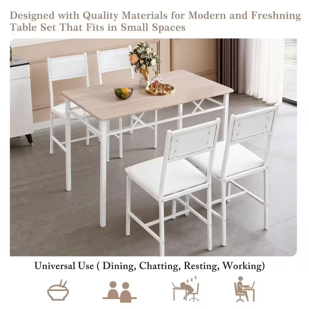 5-Piece Dining Table Set for 4 – Space-Saving Oak Table & 4 Padded Chairs