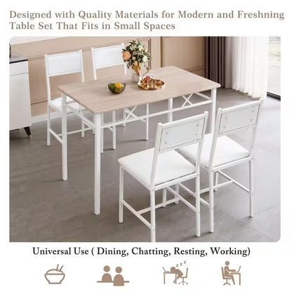 5-Piece Dining Table Set for 4 – Space-Saving Oak Table & 4 Padded Chairs