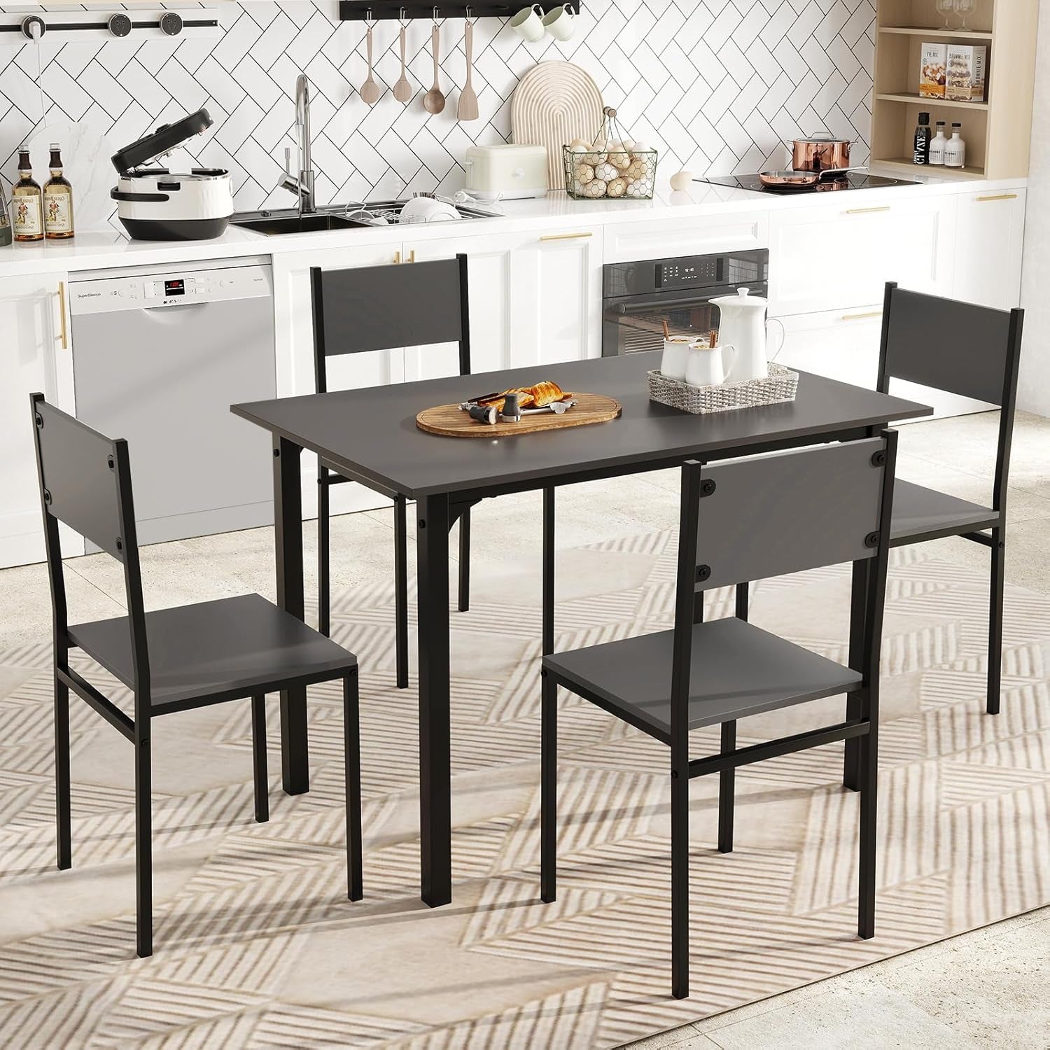 5-Piece Retro Dining Table Set for 4 – Space-Saving Kitchen Table & Chairs with Metal Frame