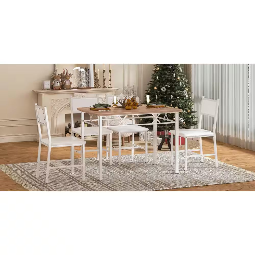 5-Piece Dining Table Set for 4 – Space-Saving Oak Table & 4 Padded Chairs
